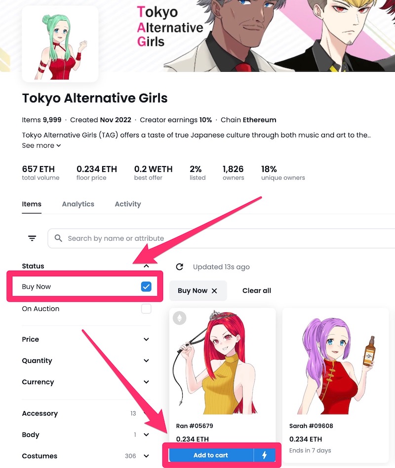 NFT「Tokyo Alternative Girls（TAG）」を購入する