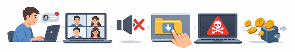 攻撃の手口（Zoomを悪用したハッキングの流れ）